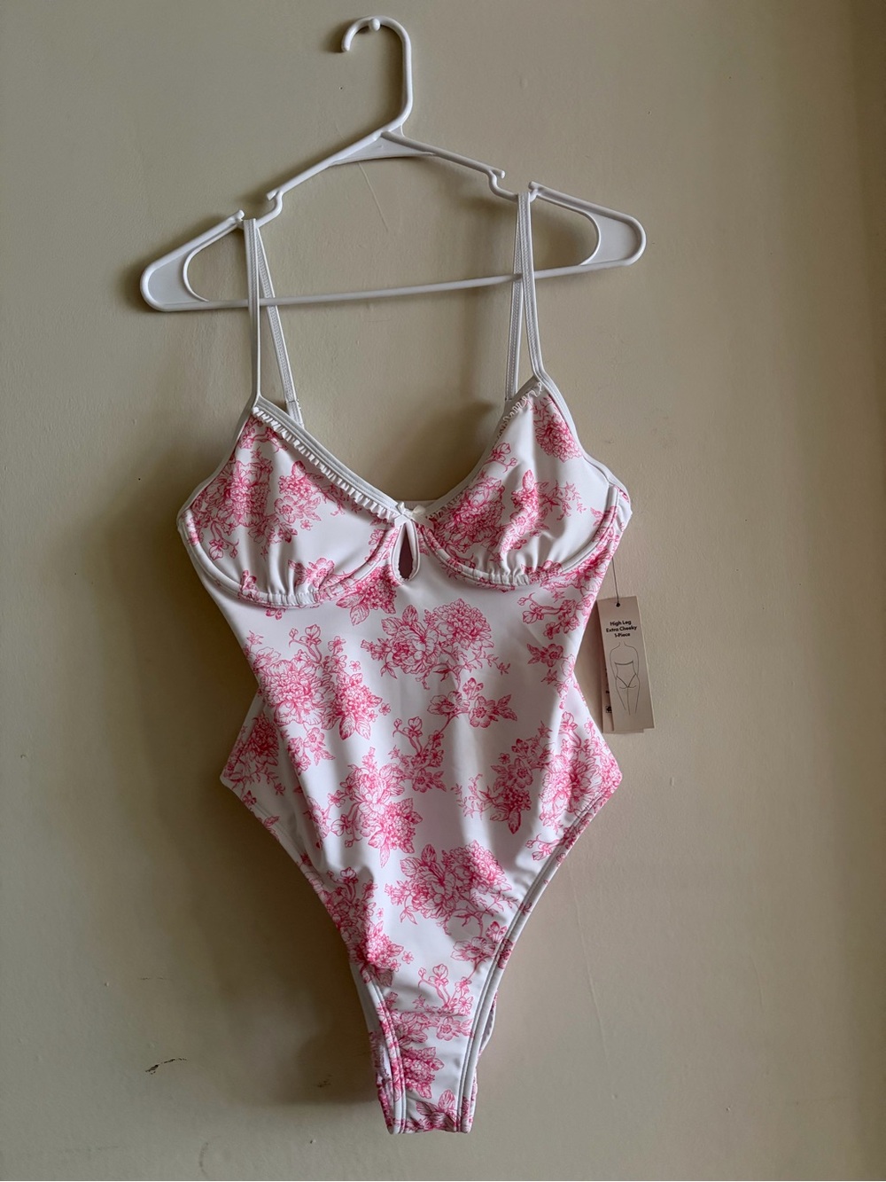 No Boundaries White One-Piece Swimsuit with Pink Floral Print